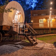 Pioneer luxury glamping wagon by the Ocoee